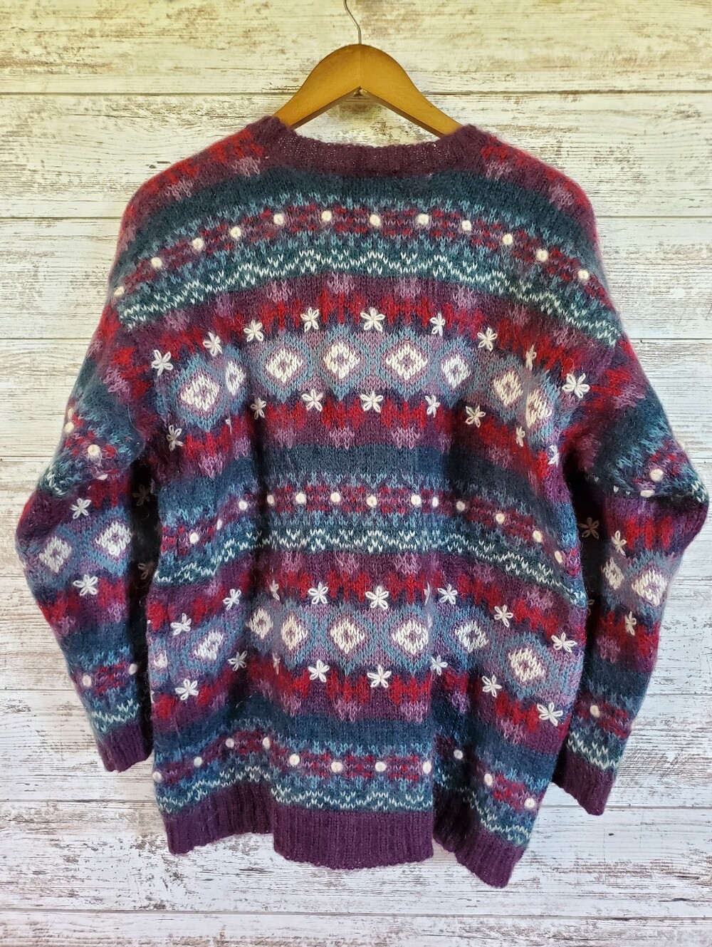 Christopher & Banks Mohair Blend Fair Isle Embroidered Sweater Vintage 90s - Picture 5 of 12